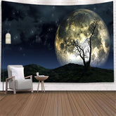 Lofaris Night View Tree Mountain Abstract Family Wall Tapestry